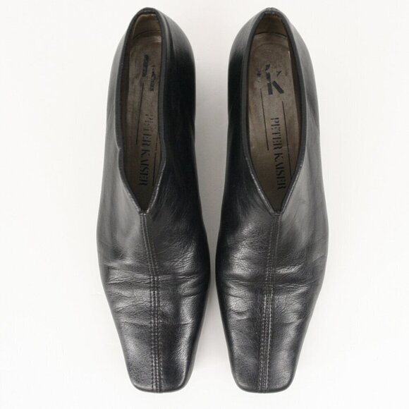 Peter Kaiser Black Leather Square Toe Slip On Block Heel Ankle Boot Sz 4.5 - Picture 3 of 15